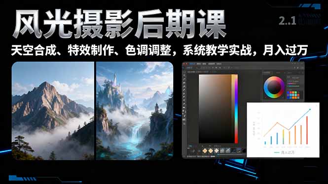 风光摄影后期课，一键换天空合成、特效制作、色调调整，月入过万-大甫网创-助力打造属于自己的超级个体-甫仁小站