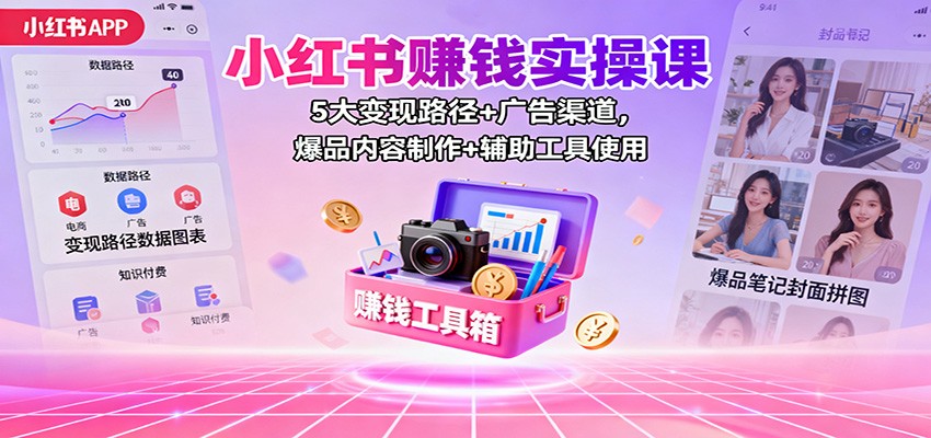 小红书赚钱实操课：5大变现路径+广告渠道，爆品内容制作+辅助工具使用-大甫网创-助力打造属于自己的超级个体-甫仁小站